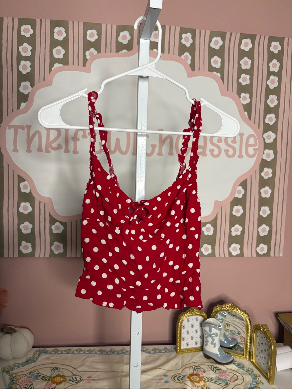 Reformation Red Polka Dot Tie-Front Cami Top